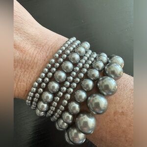 Faux grey pearl bracelet stack